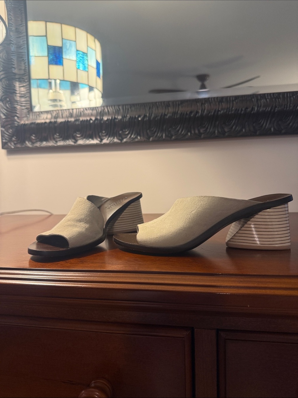 MERCEDES CASTILLO Cream Open-Toe Slip-On Mules with Layered Block Heel